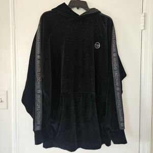 Sergio Tacchini Mens Sweatshirt XL Velour Hoodie Retro Black Logo Spell Out